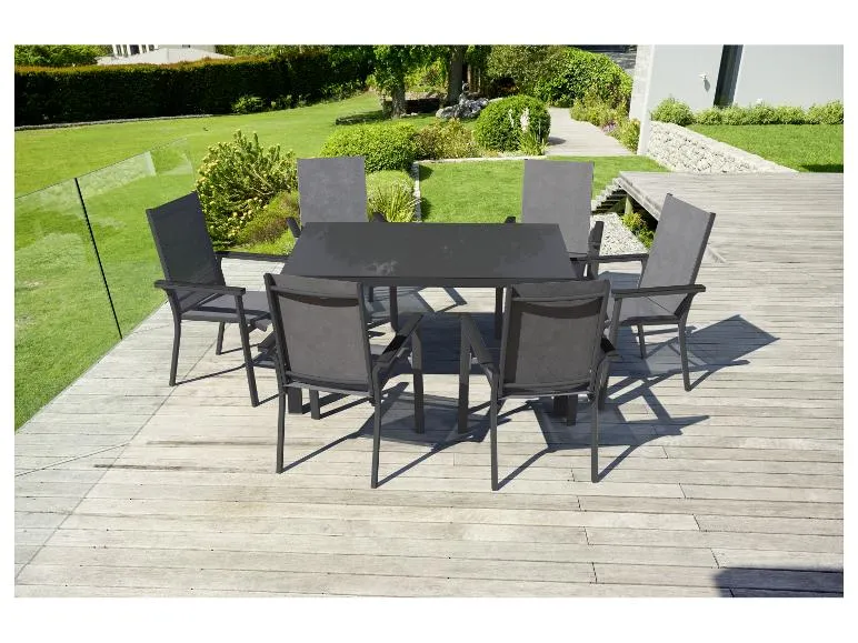 Alu-Set »Houston«, 7-teilig - Standardtisch & 6 Stapelsessel, grau