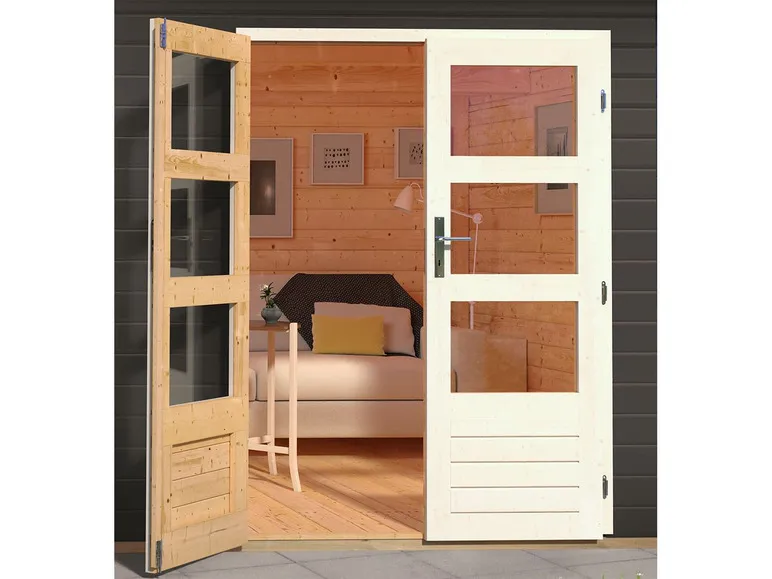 Karibu Gartenhaus »Carlos«, Satteldach, Witterungsschutz, Tür mit 3 Lichtausschnitten