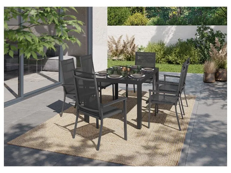 Alu-Set »Houston«, 7-teilig - Standardtisch & 6 Stapelsessel, grau