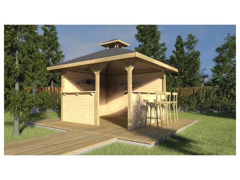 Holzpavillon mit Tresen, 21 mm Wandstärke