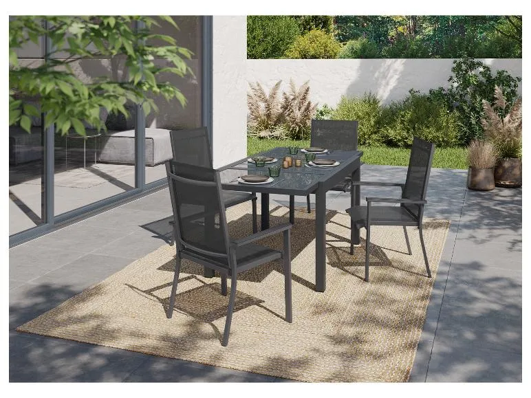 Alu-Set »Houston«, 5-teilig - Ausziehtisch & 4 Stapelsessel, grau