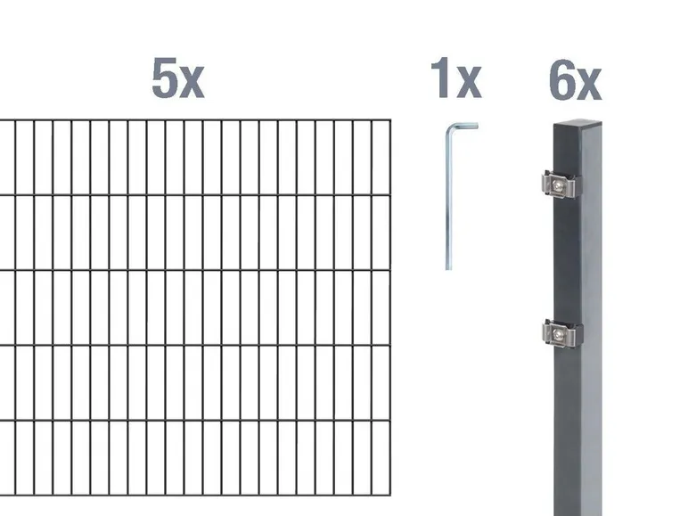 Doppelstabmattenzaun-Grundset, Länge 10 m
