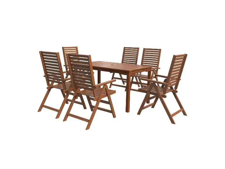 Akazie-Set »Sevilla«, 7-teilig - Standardtisch & 6 Hochlehner, natur