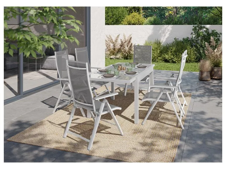 Alu-Set »Houston«, 7-teilig - Ausziehtisch & 6 Hochlehner, weiß/hellgrau
