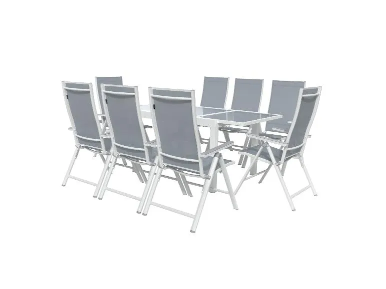 Alu-Set »Houston«, 9-teilig - Ausziehtisch & 8 Hochlehner, weiß/hellgrau