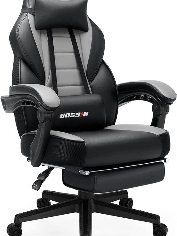 BOSSIN Gaming Chairs with Footrest, Big and Tall Gamer Chair with Headrest and Lumbar Support