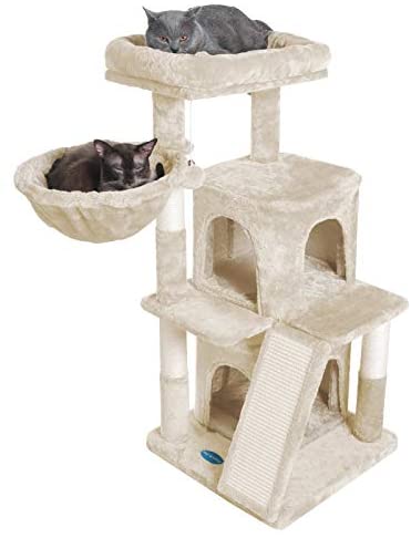 Hey-brother 41.34 inches Cat Tree with Scratching Board, 2 Luxury Condos, Cat Tower