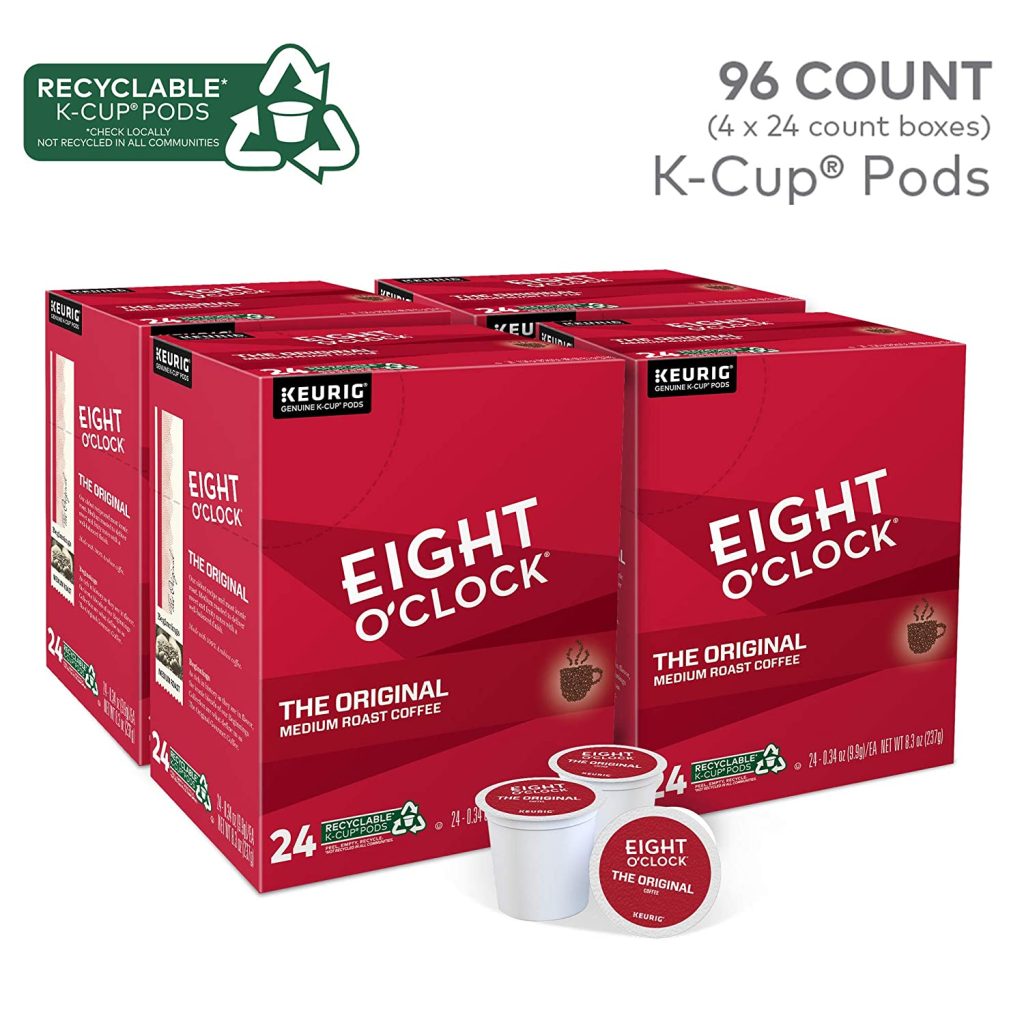 Eight O’Clock Coffee The Original Medium Roast Recyclable K-Cup Pods, 96 Count