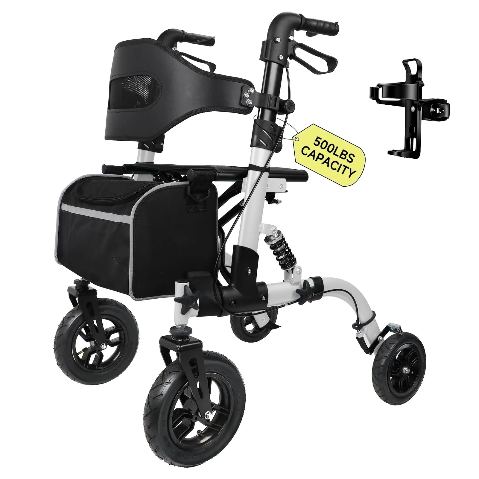 500lbs Walkers for Seniors Foldable, Heavy Duty Tall Walker with Seat, 10