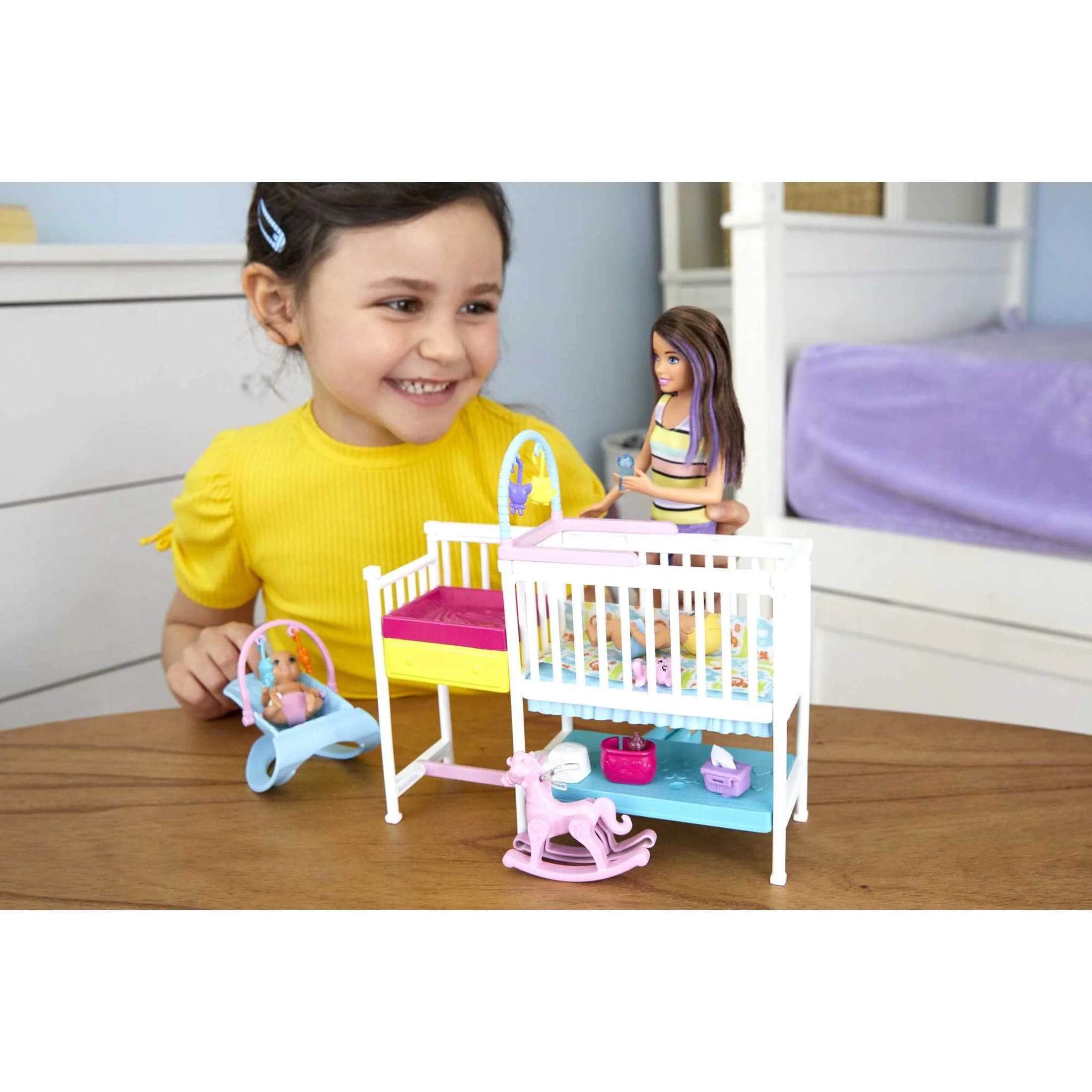 Barbie Skipper Babysitters Inc Nap n Nurture Nursery Playset with Brunette Doll, Baby & Accessories