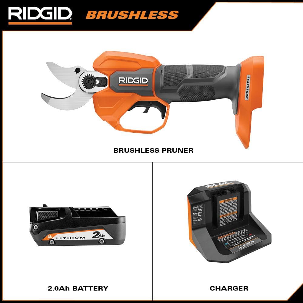 18V Brushless Cordless Battery Pruner with 2.0 Ah Battery and Charger R01301K