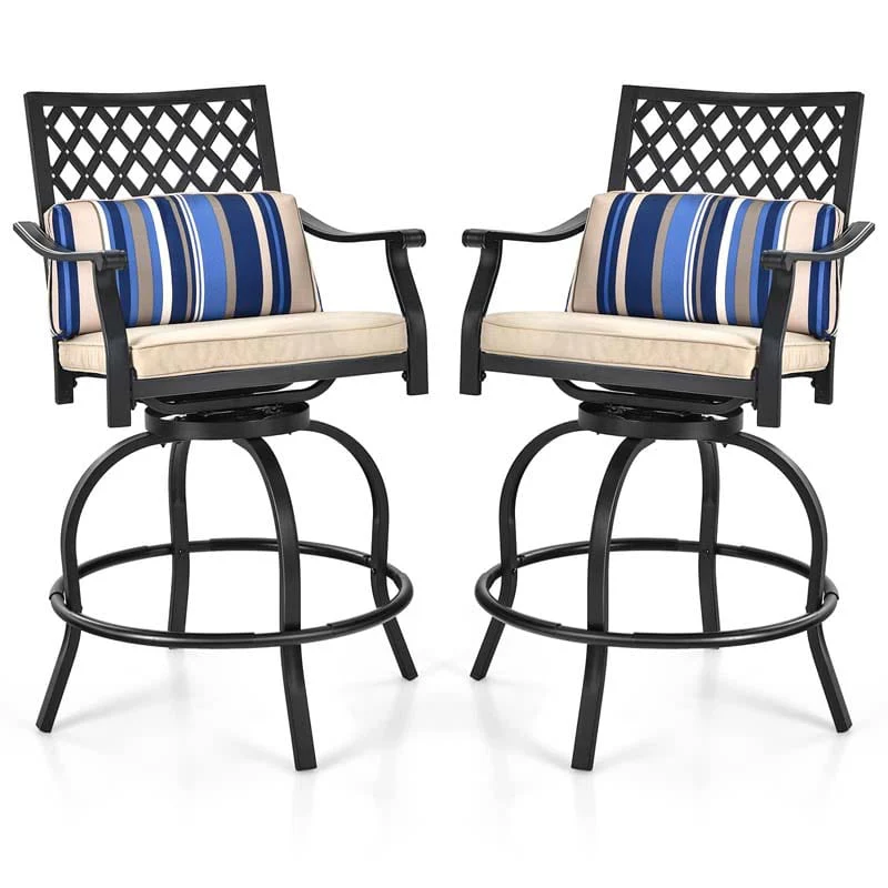 2/4 Pcs 360° Swivel Rocking Bar Stools with Back & Soft Cushions, Steel Frame Outdoor Bar Height Dining Chairs