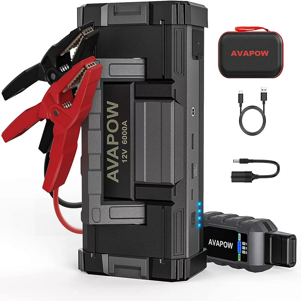 AVAPOW 6000A Car Jump Starter, Dual USB Quick Charge, LED Light, 12V for Gas & Diesel Engines