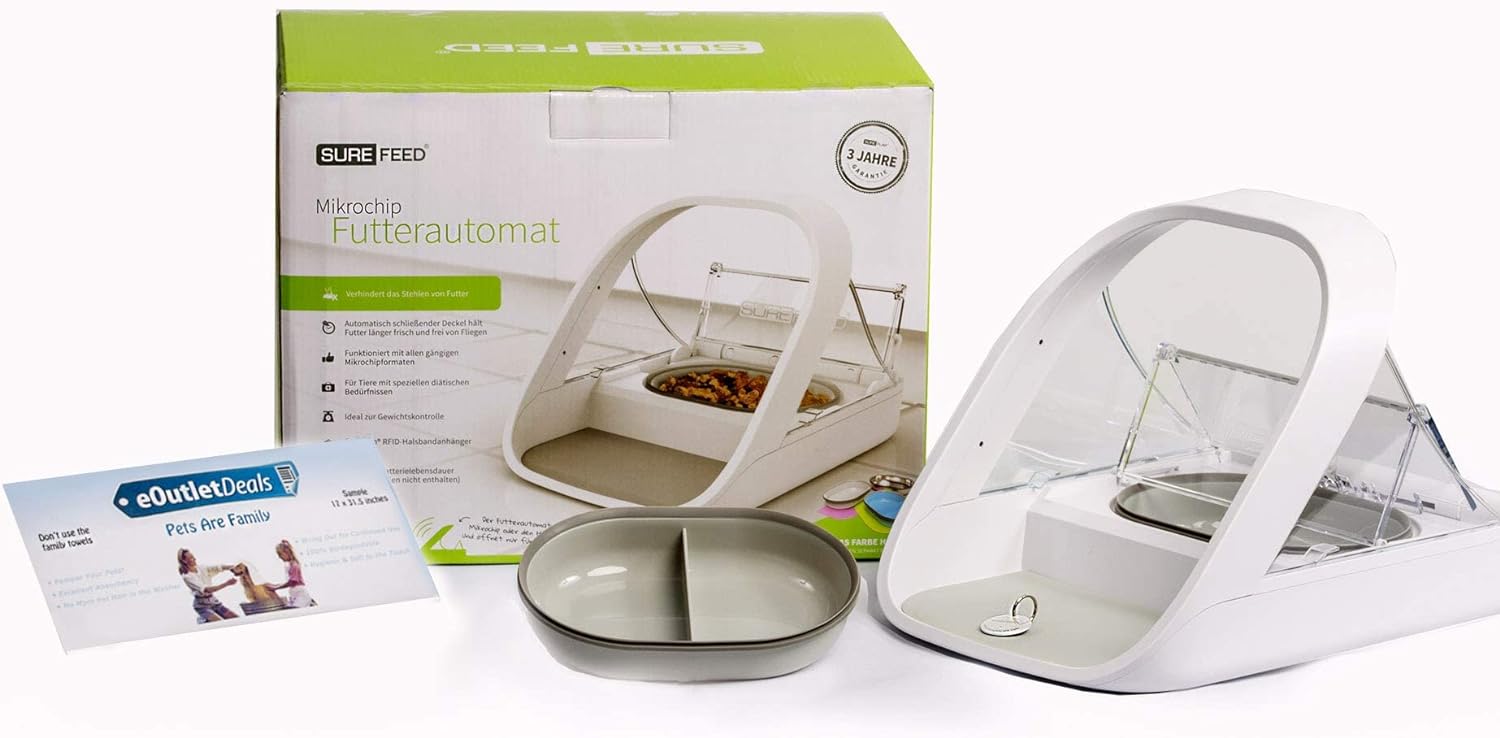 Automatic Pet Feeder -Microchip Pet Feeder – MPF001 – Suitable for Both Wet and Dry Food – Bonus eOutletDeals Pet Towel