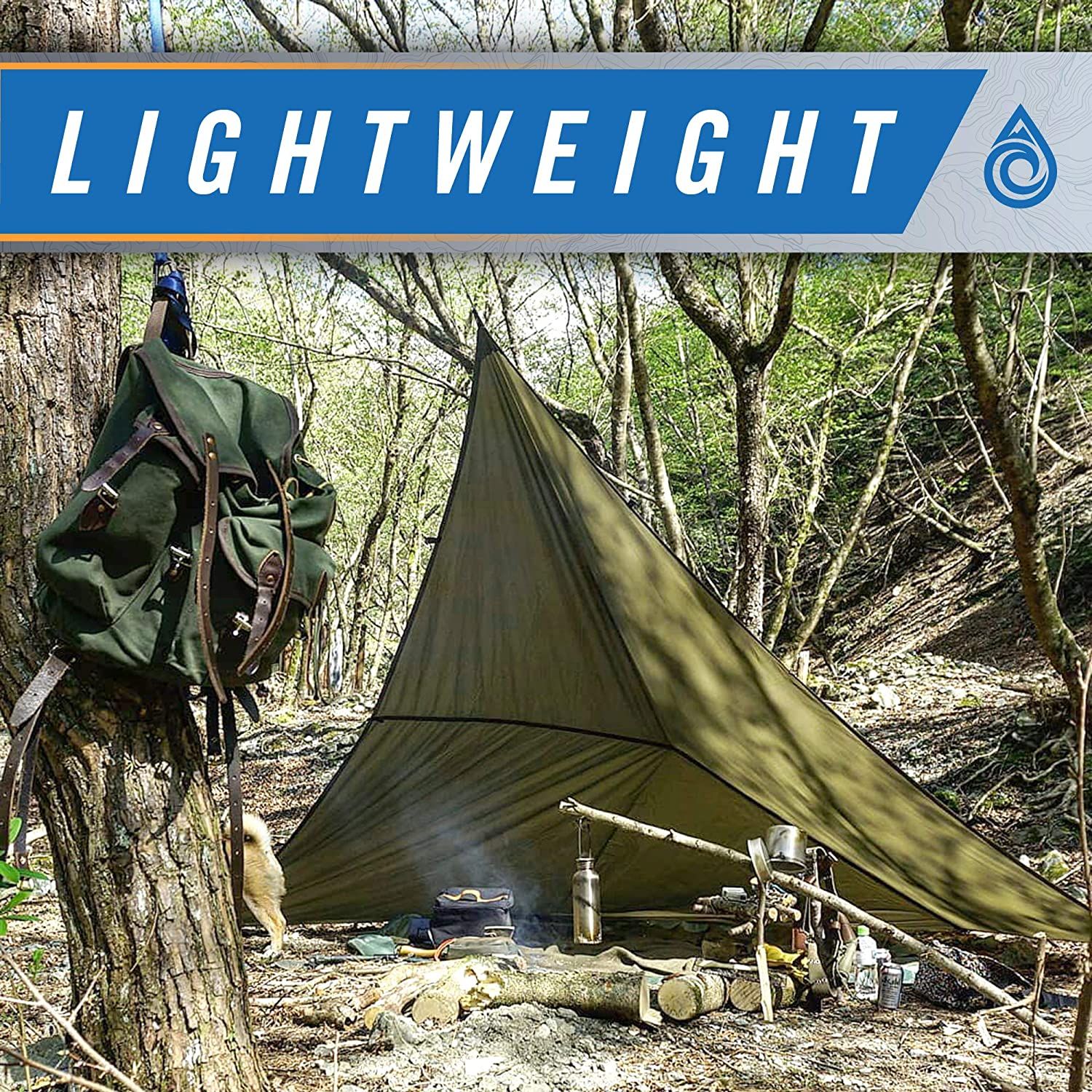 Aqua Quest Safari Tarp – 100% Waterproof Lightweight SilNylon Bushcraft Camping Shelter – 10×7, 10×10, 13×10, 20×13 Olive Drab or Camo (Olive Drab, 10 x 7 ft)