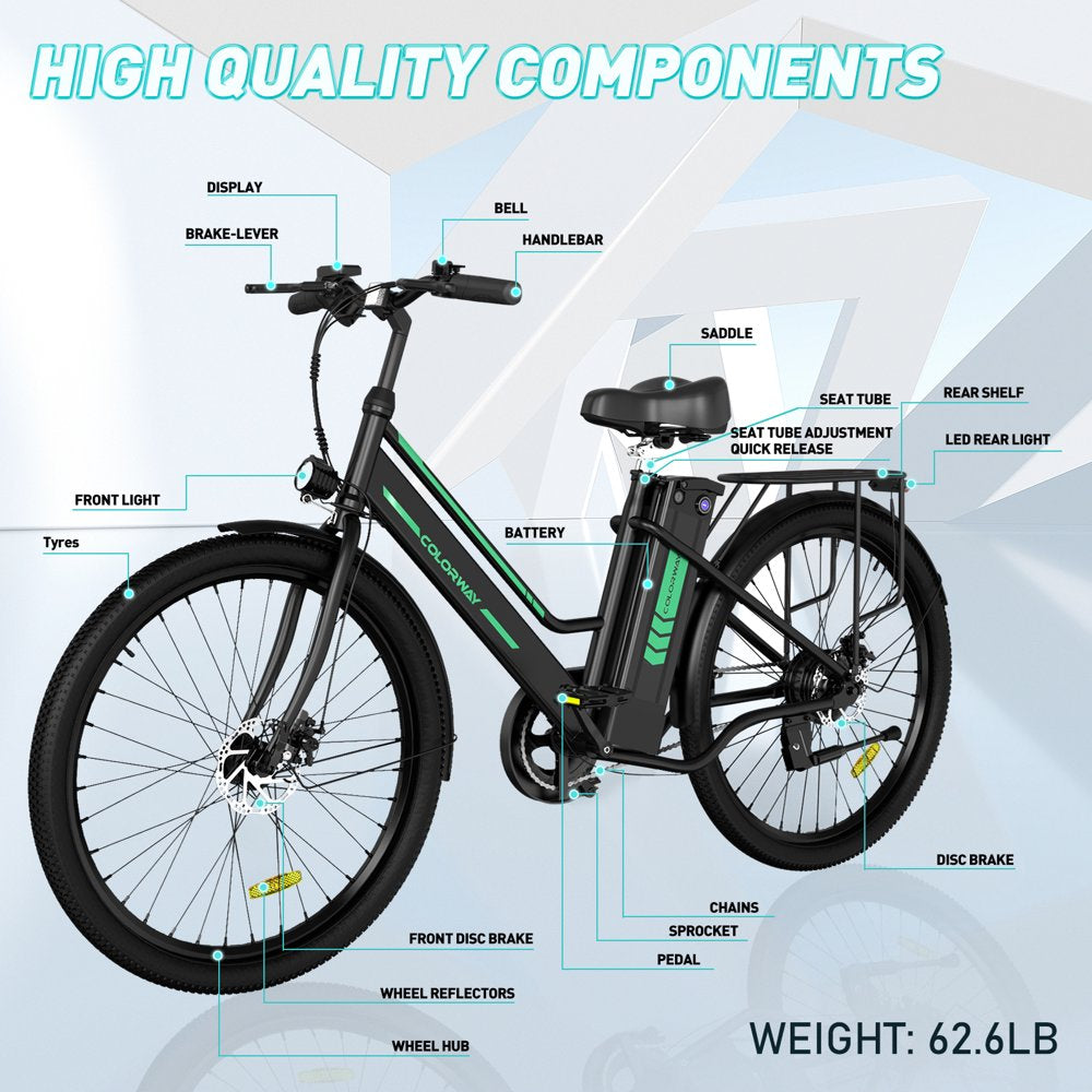 COLORWAY BK8 Women’s Electric Bike, 500W Motor, 36V 12Ah Battery, 26′�?Tires, Steel Frame