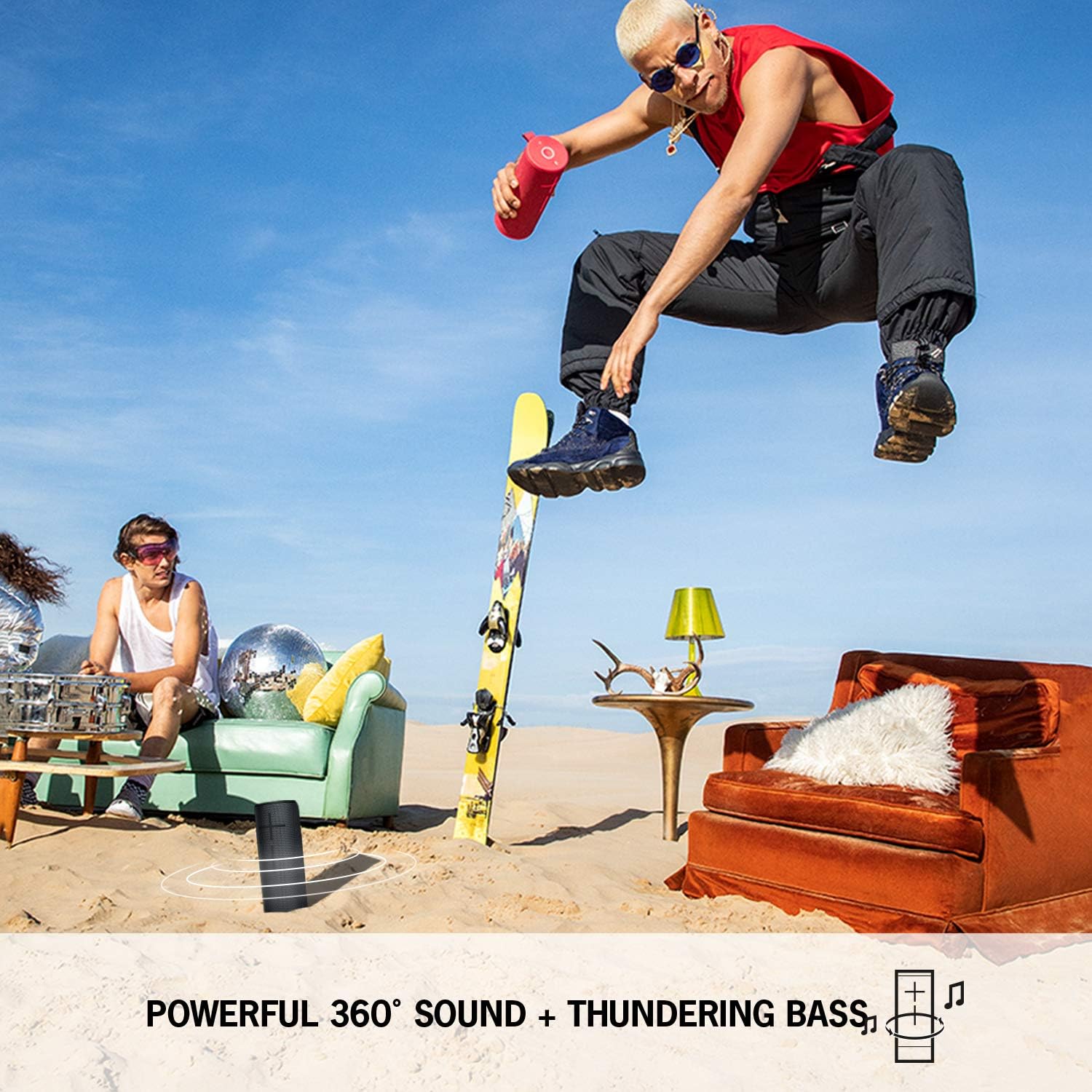 Portable Wireless Bluetooth Speaker, Heavy Bass, 360° Sound, IP67 Waterproof, 17 Hour Battery - Carbon Black