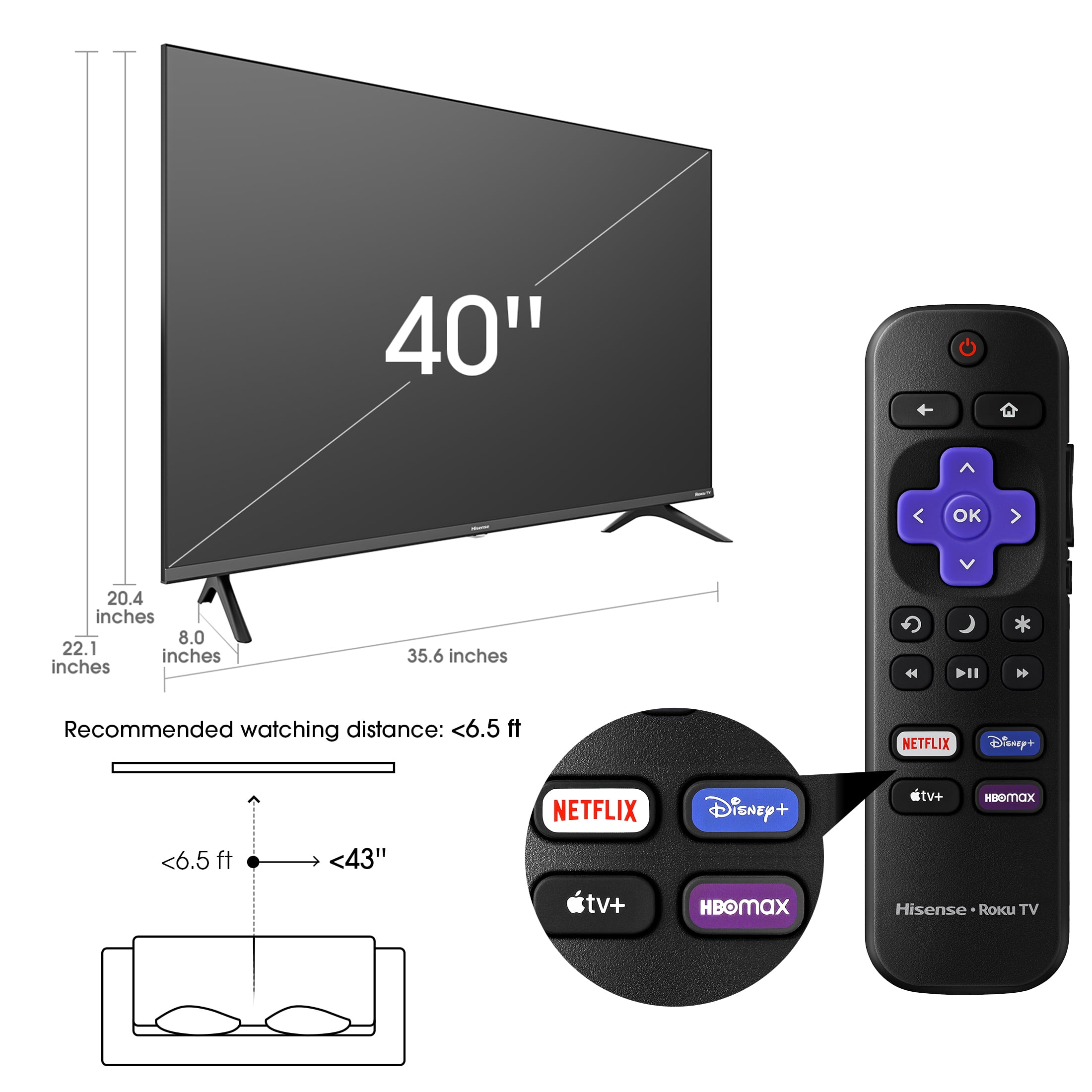 Hisense 40′′ Full HD Roku Smart LED TV – Model 40H4030F1, Motion Rate 120, DTS Sound