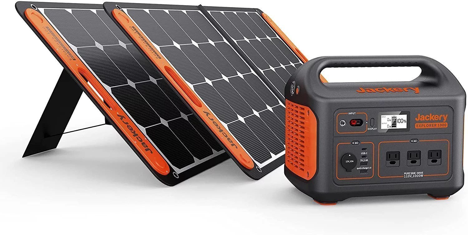 Jackery Solar Generator 1000, Explorer 1000 and 2X SolarSaga 100W with 3x110V/1000W AC Outlets, Solar Mobile Lithium Battery Pack for Outdoor...