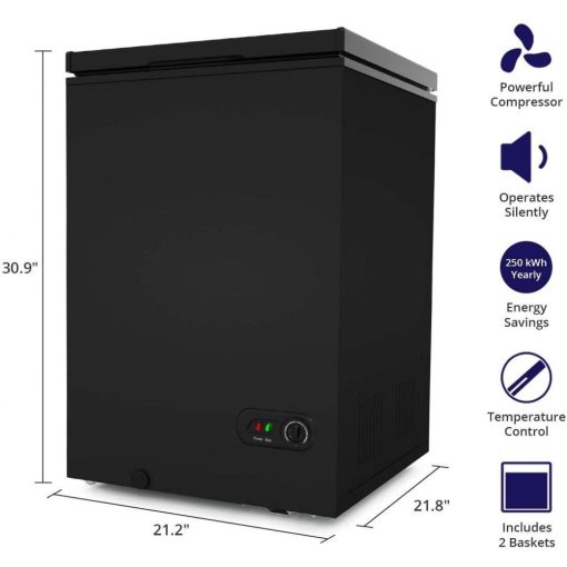 Northair Chest Freezer – 3.5 Cu Ft with 2 Removable Baskets – Reach In Freezer Chest – Quiet Compact Freezer – 7 Temperature Settings – Black