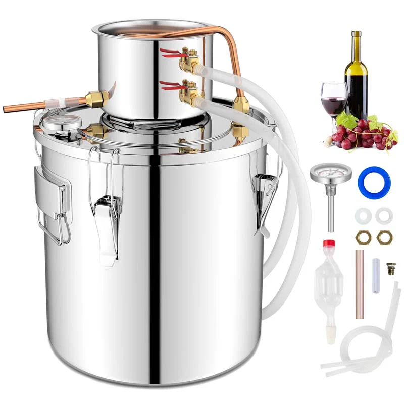 5/10 Gal 2 Pots Alcohol Still Home Brewing Kit, 40L Stainless Steel Water Alcohol Distiller, Wine Making Kit for Whiskey Brandy Beer