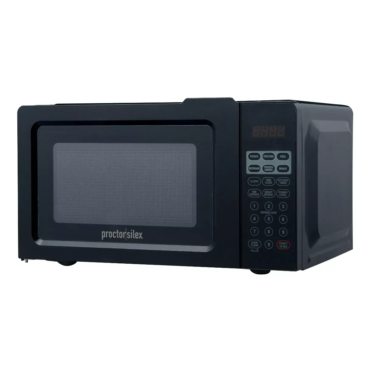 Proctor Silex 700W Countertop Microwave, 0.6 Cu. Ft, Black, Green LED Display, 10 Power Levels