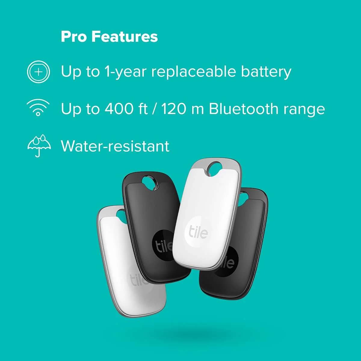 Tile Pro 4-Pack | Powerful Bluetooth Tracker, Keys Finder and Item Locator