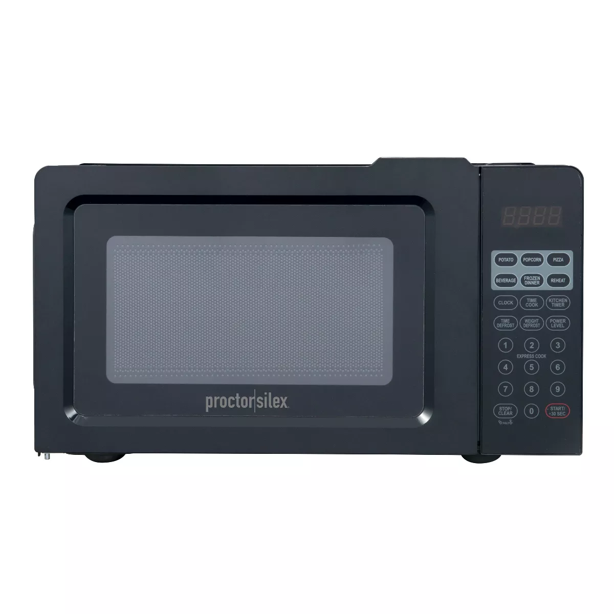 Proctor Silex 700W Countertop Microwave, 0.6 Cu. Ft, Black, Green LED Display, 10 Power Levels