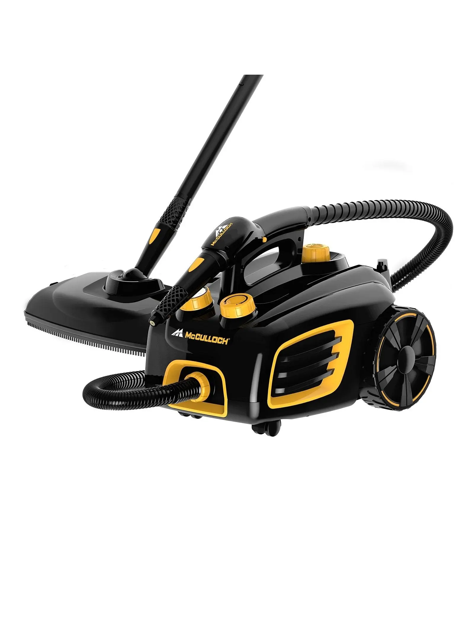 McCulloch MC1375 Canister Steam Cleaner with 20 Accessories, Extra-Long Power Cord, Chemical-Free Cleaning for Most Floors, Counters, Appliances, Windows, Autos, and More, 1-(Pack), Black