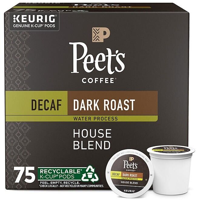 Peet’s Coffee Decaf Dark Roast K-Cup Pods, House Blend, 75 Count �?Rich Flavor, Keurig Compatible