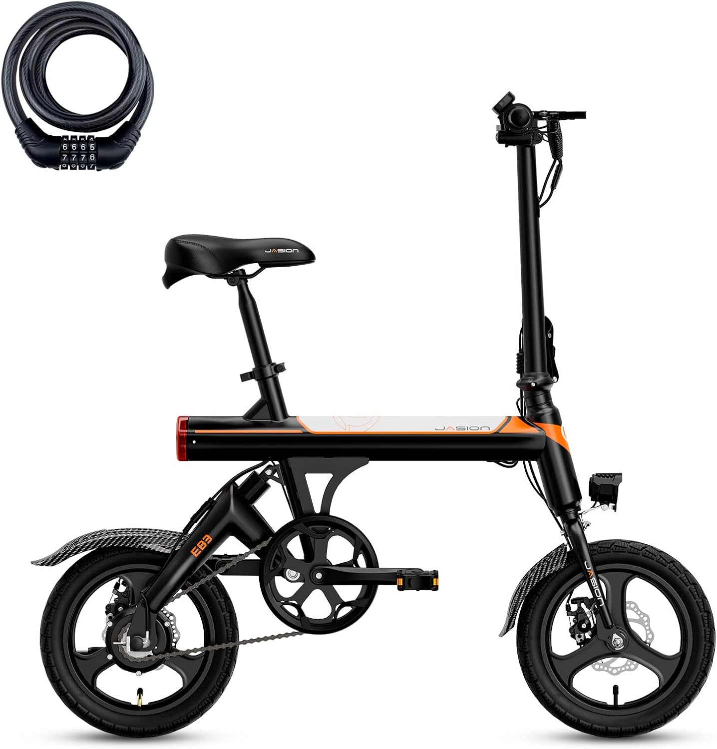 Jasion EB3 Electric Bike Adults 21mph, 500W Peak Motor, 270Wh Battery, Rear Suspension, 3 Levels Assist, 14
