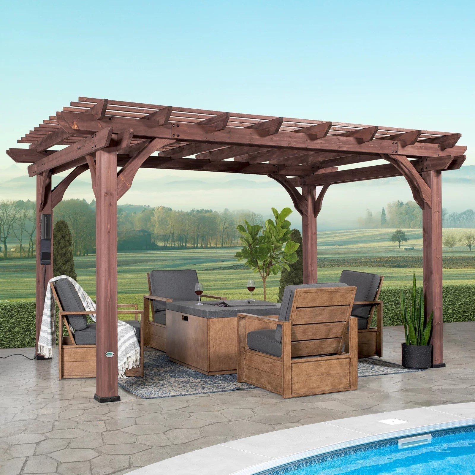 14��10 Somerville Pergola �C Walnut Stain