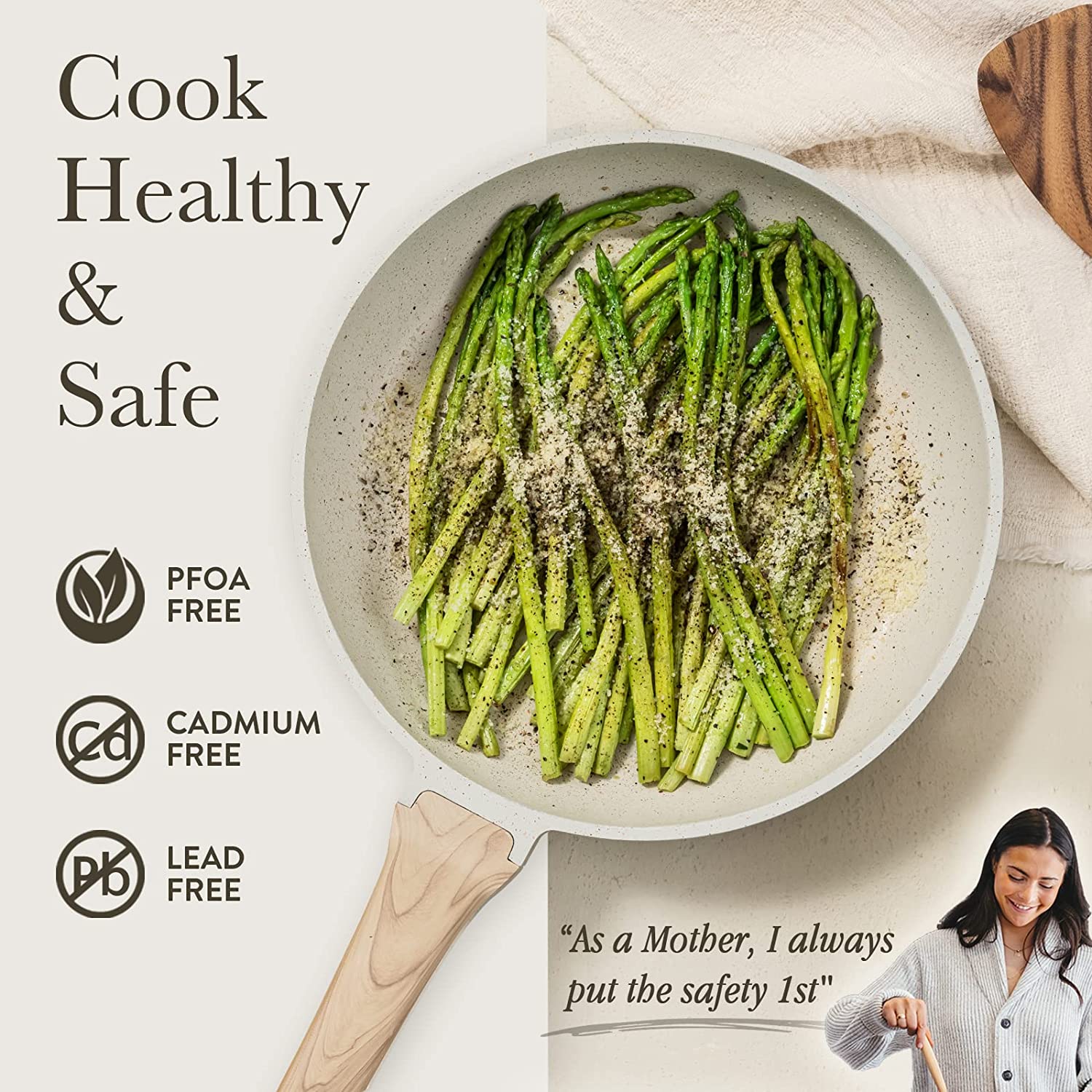 CAROTE C01520 Pots and Pans Set Nonstick， White Granite Induction Kitchen Cookware Sets， 10 Pcs Non Stick Cooking Set w/ Frying Pans and Saucepans(PFOS ， PFOA Free)