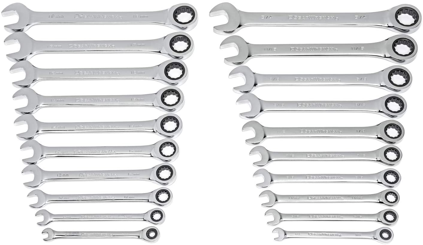 GEARWRENCH 20 Piece SAE/Metric Ratcheting Combination Wrench Set