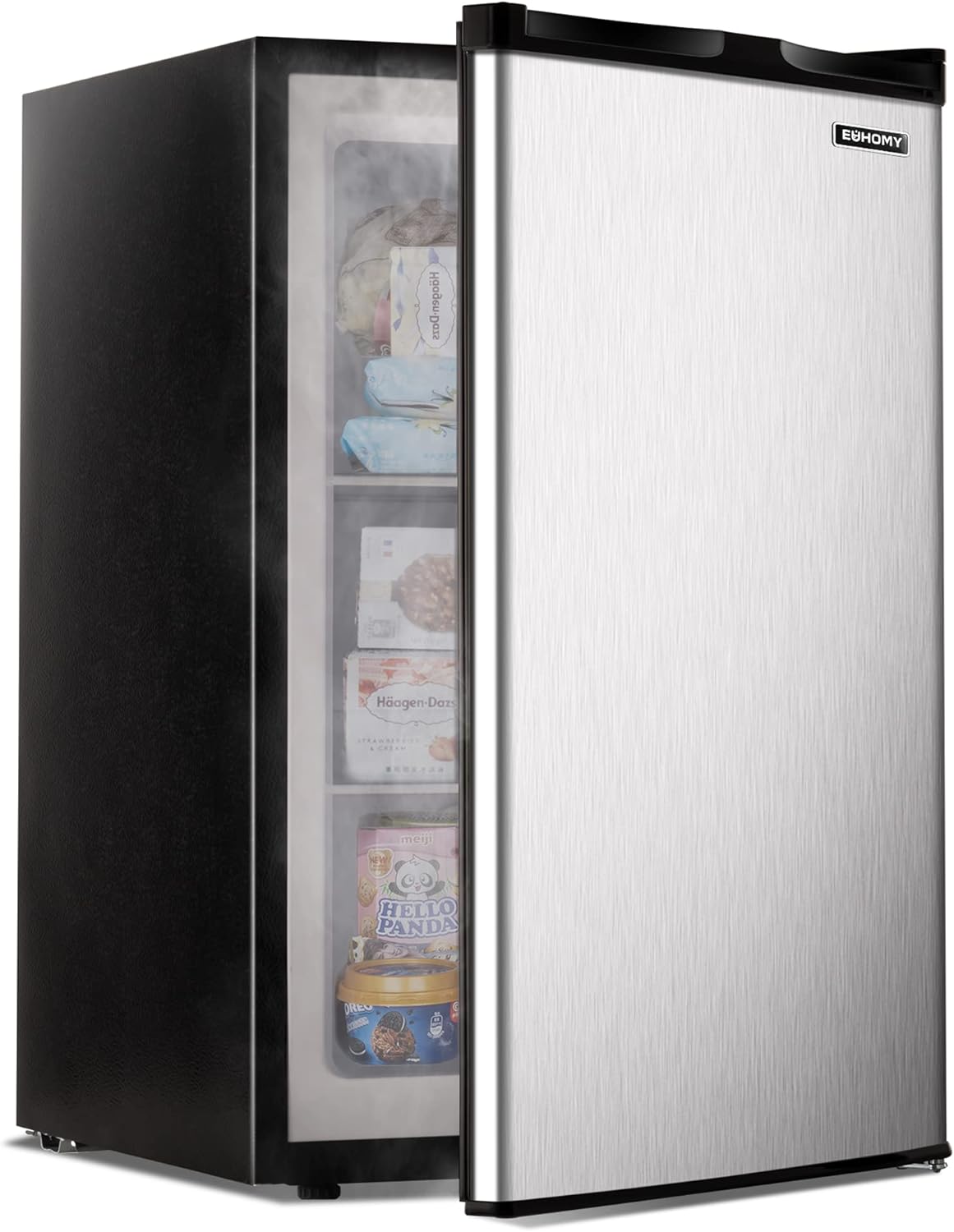 Upright freezer, 3.0 Cubic Feet, Single Door Compact Mini Freezer with Reversible Stainless Steel Door, Small freezer for Home/Dorms/Apartment/Office (Silver)