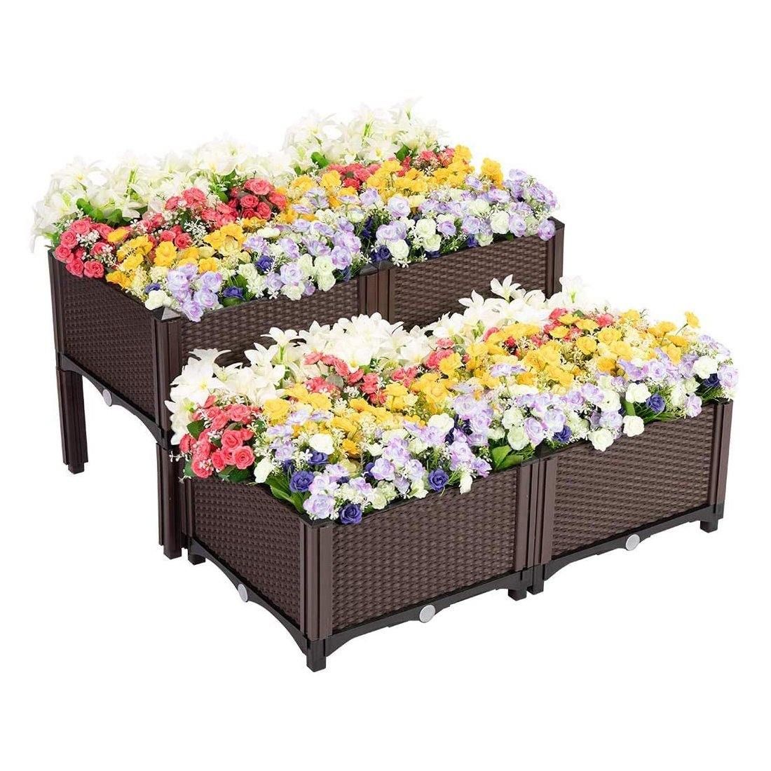 Elevated DIY Plastic Raised Garden Bed Planter Kit for Flower Vegetable Grow Set of 4