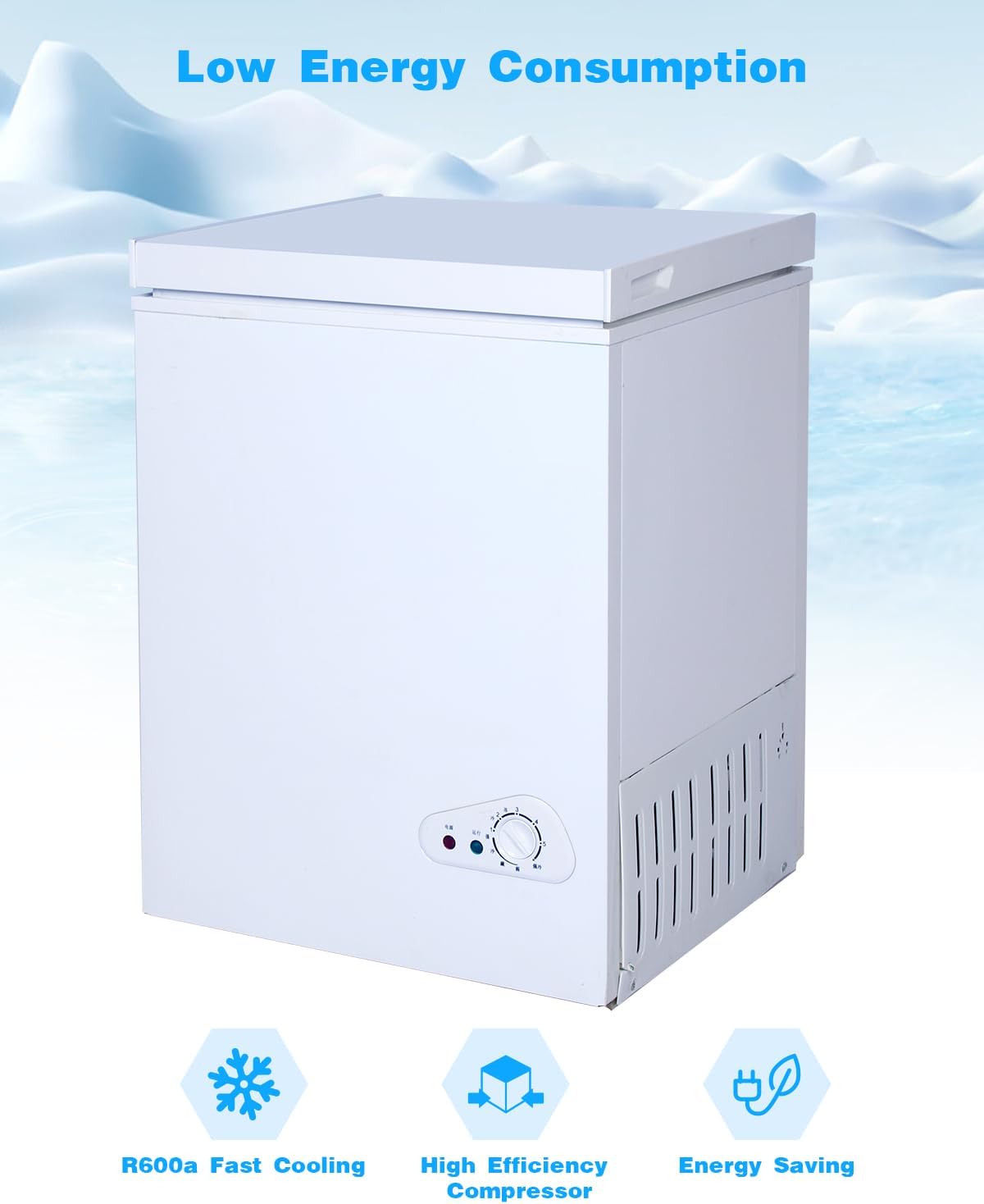 3.5 Cu.Ft Chest Freezer with a Removable Basket 7 Gears Adjustable Temperature Control(-18°F to -46°F), Deep Compact Freezer for Garage, Office, Basement, House, Kitchen, Shop, RVs-White