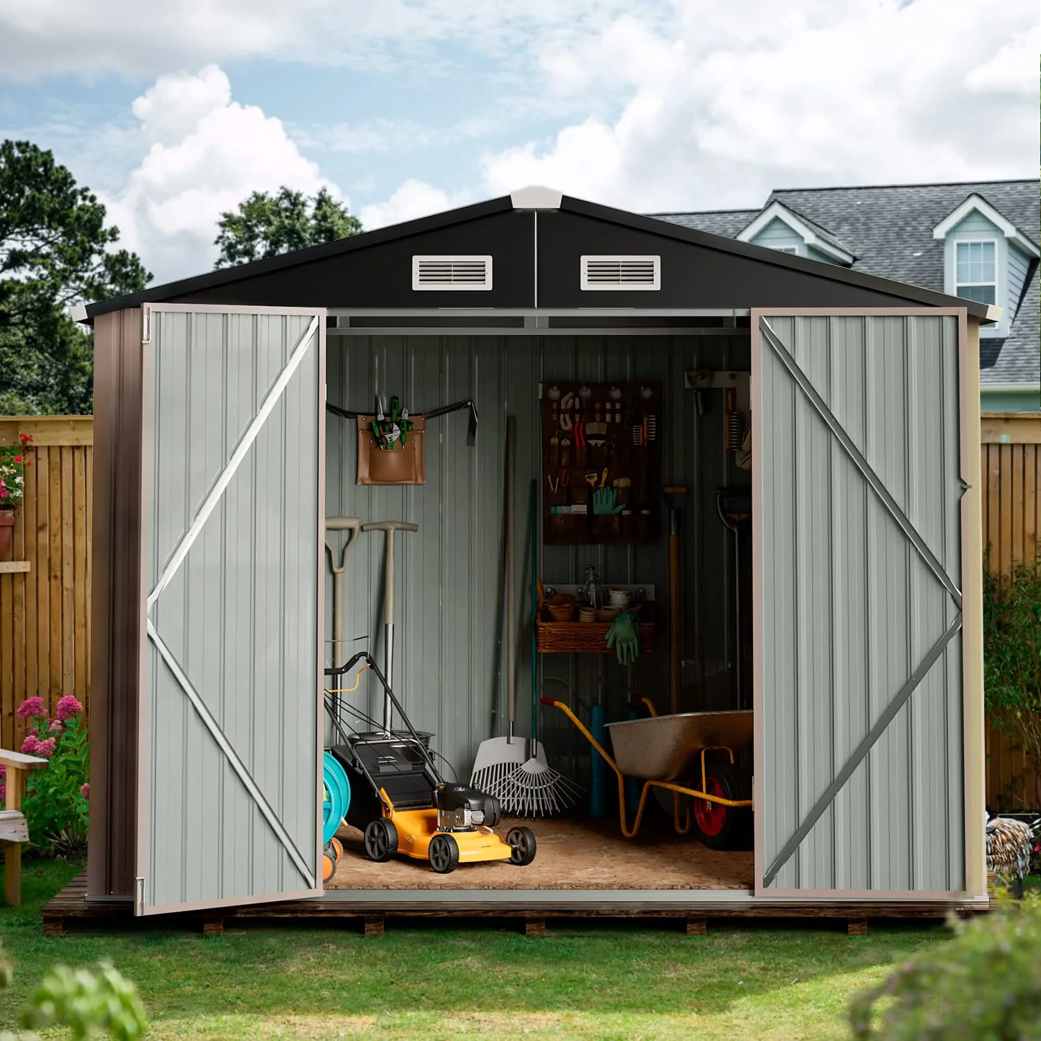 Aoxun 6.4x4 FT Outdoor Storage Shed for Tool, Garden