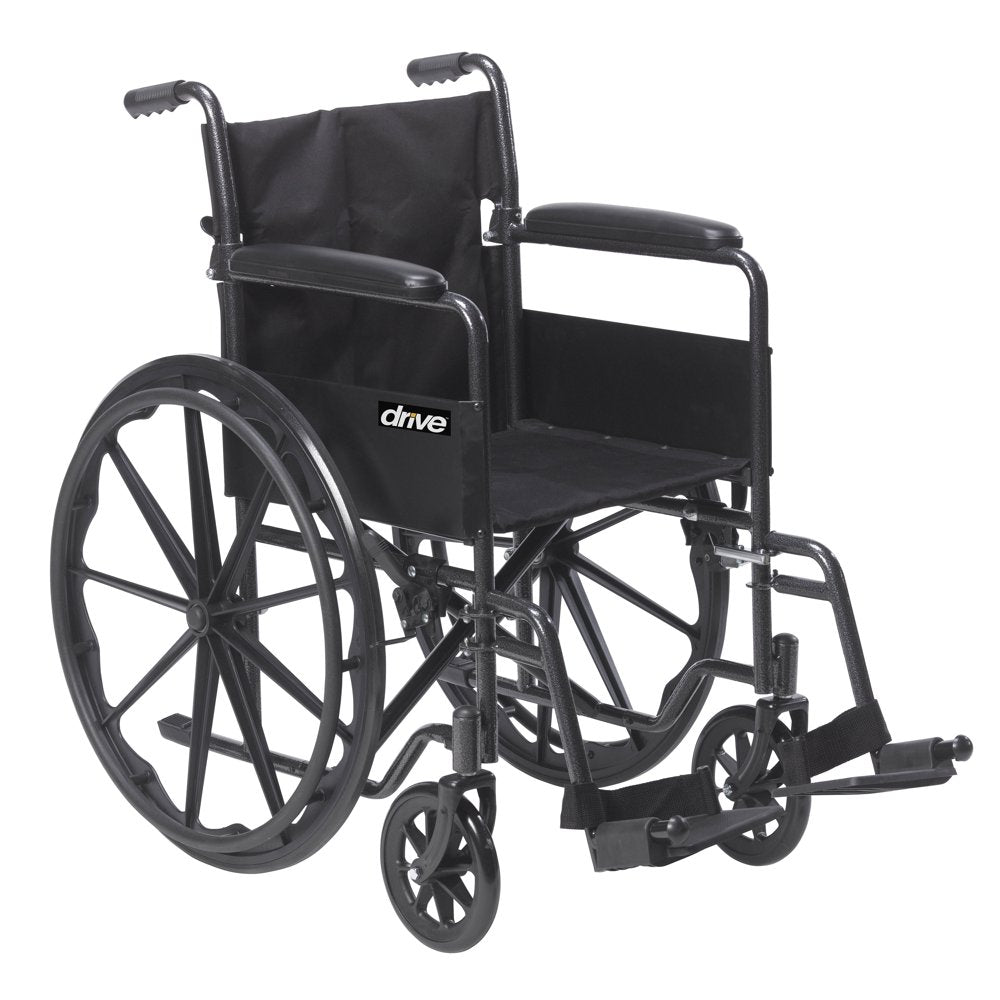 Drive Medical Silver Sport 1 Wheelchair, Full Arms, Removable Footrest, 250 lbs Capacity, Steel Frame