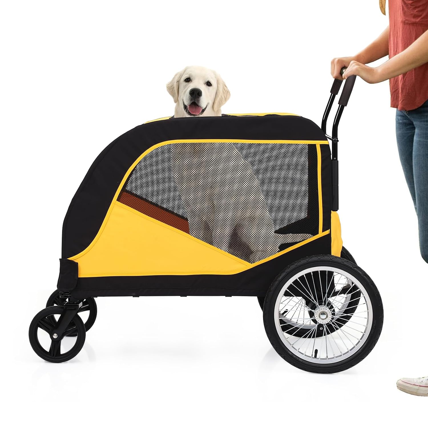 Dog Stroller for Large Pet, Jogger Stroller, Easy Folding Cart Frame, Quick Release Wheel, Breathable Animal Stroller with 4 Wheel and Storage Space Pet Can Easily Walk in/Out Travel
