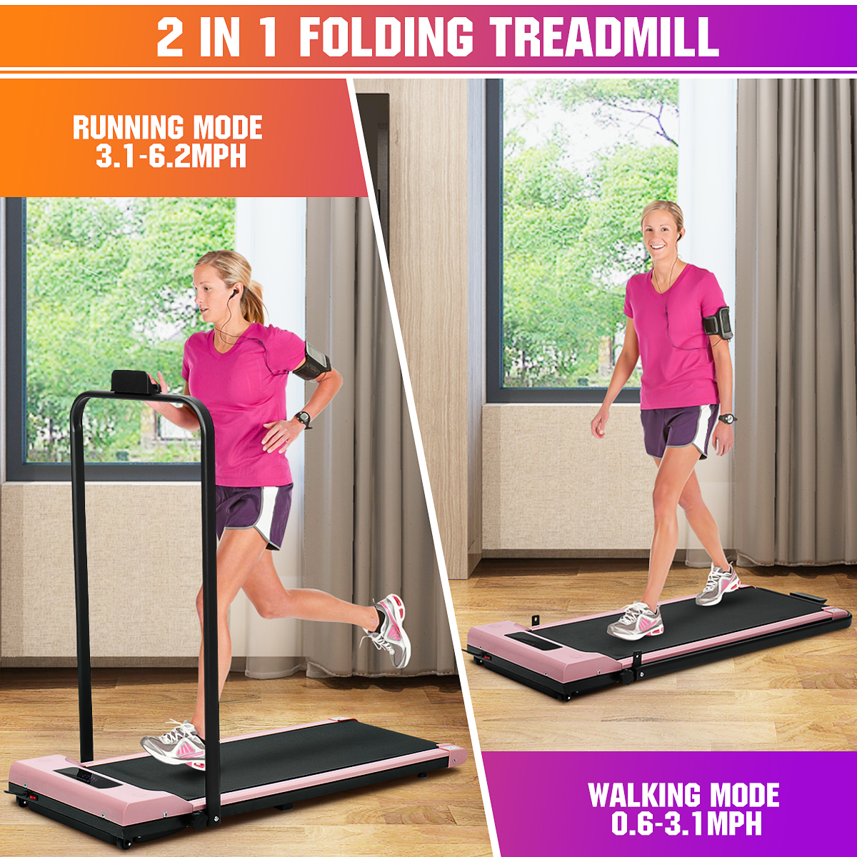 Geemax Electric Treadmill Foldable Compact Treadmill under Desks Treadmill Workout Exercise Treadmill Motorize Treadmill Running Walking Machine with Remote Control for Home Gym (0.5-6.0MPH)