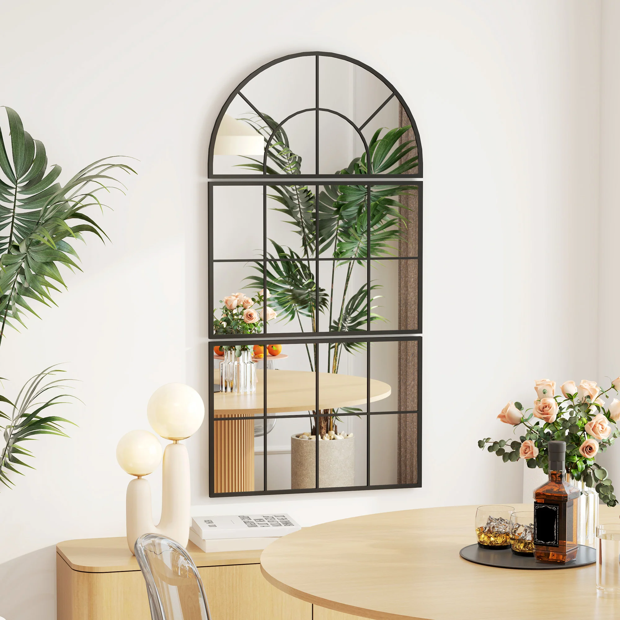 HOMCOM Wandspiegel 3-teilig Fensterdesign klare Reflexion