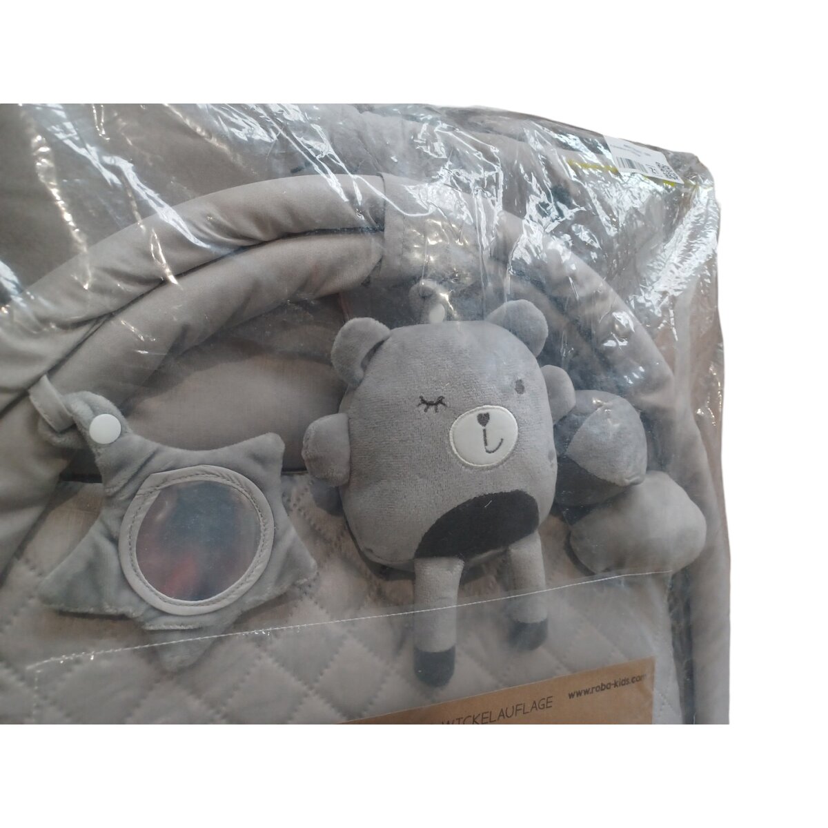 roba 2-in-1 Krabbeldecke und Wickelauflage, mit Spielbogen, grau - B-Ware neuwertig