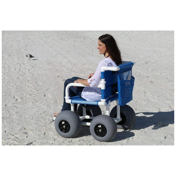 Beach/All Terrain Wheelchair, 12" Balloon Tires for Soft Sand, Easily Disassembles