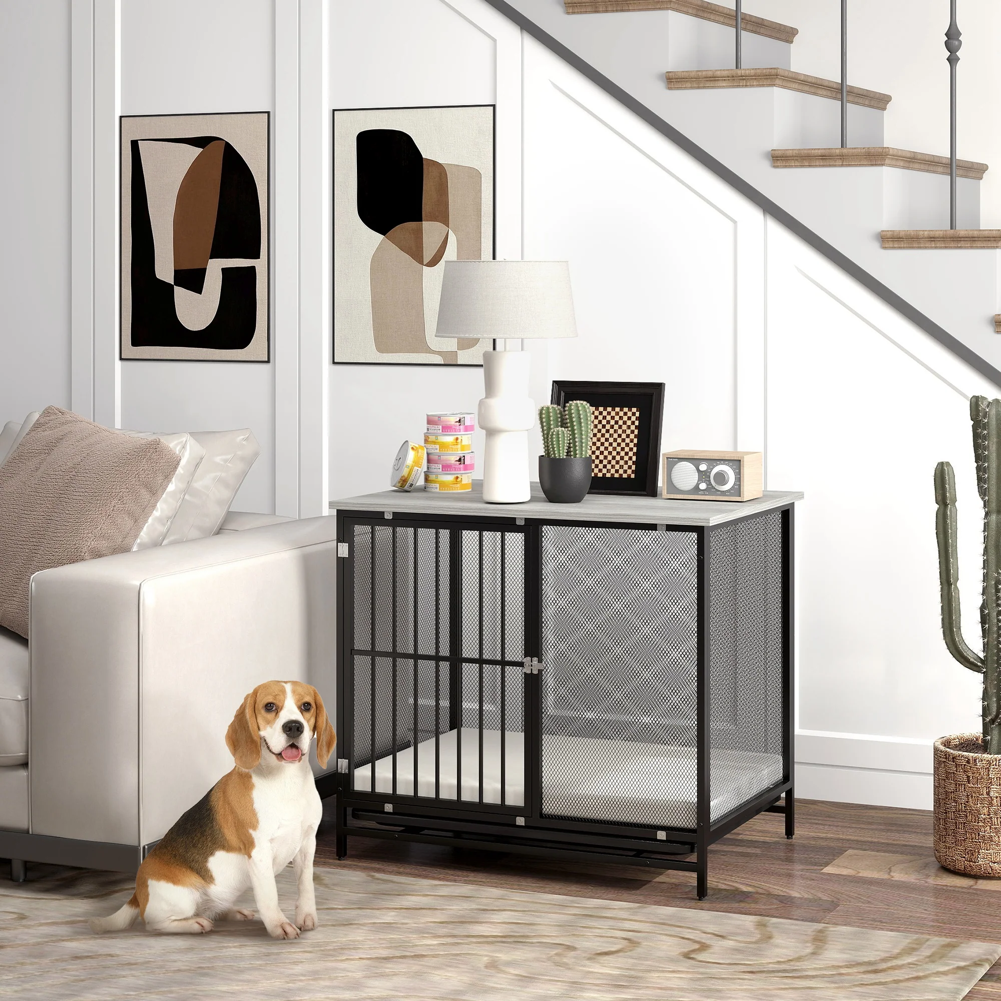 PawHut Hundekäfig mit Kissen und herausnehmbarer Bodenwanne