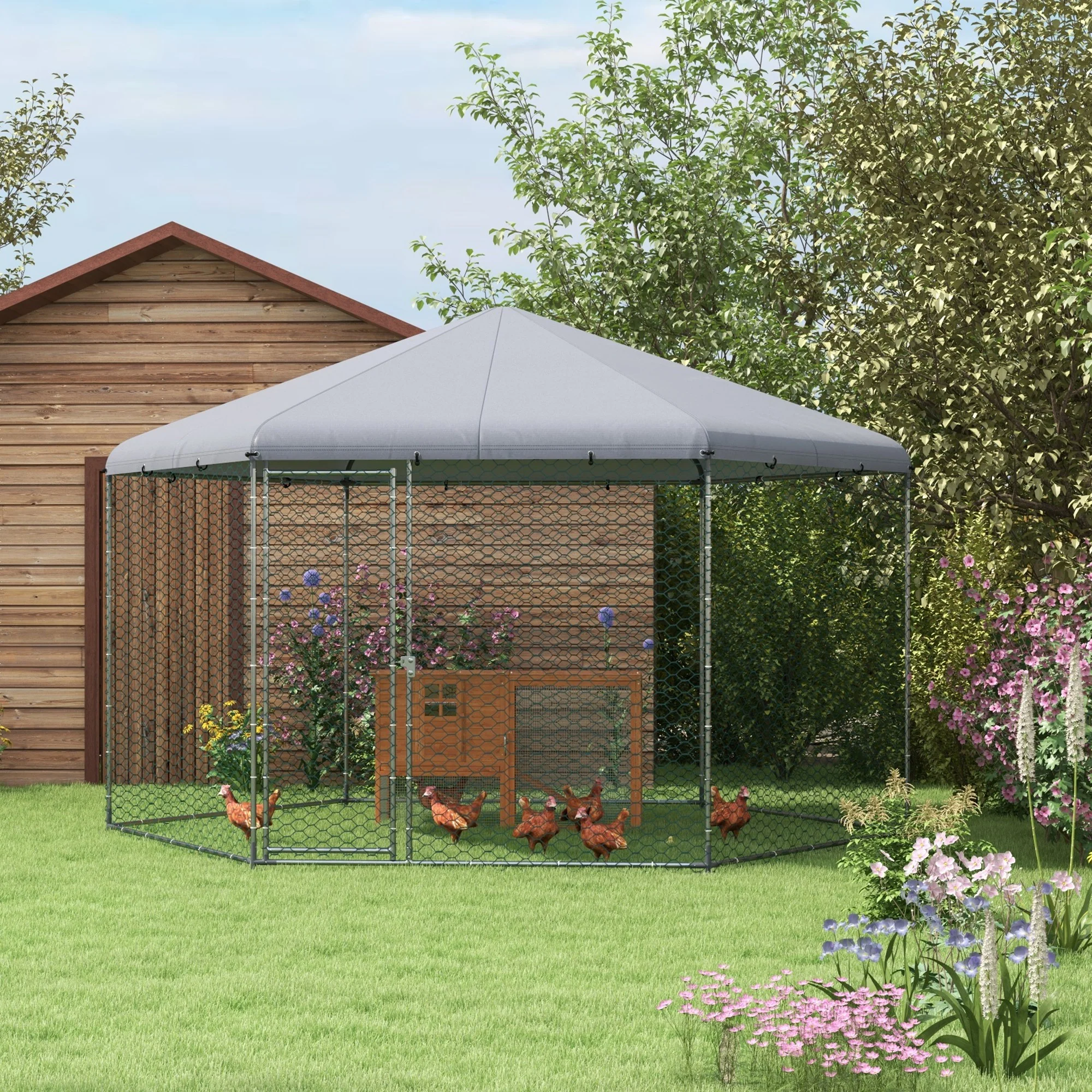 PawHut Hühnerstall Freilaufgehege geräumig UV-Schutz Dach
