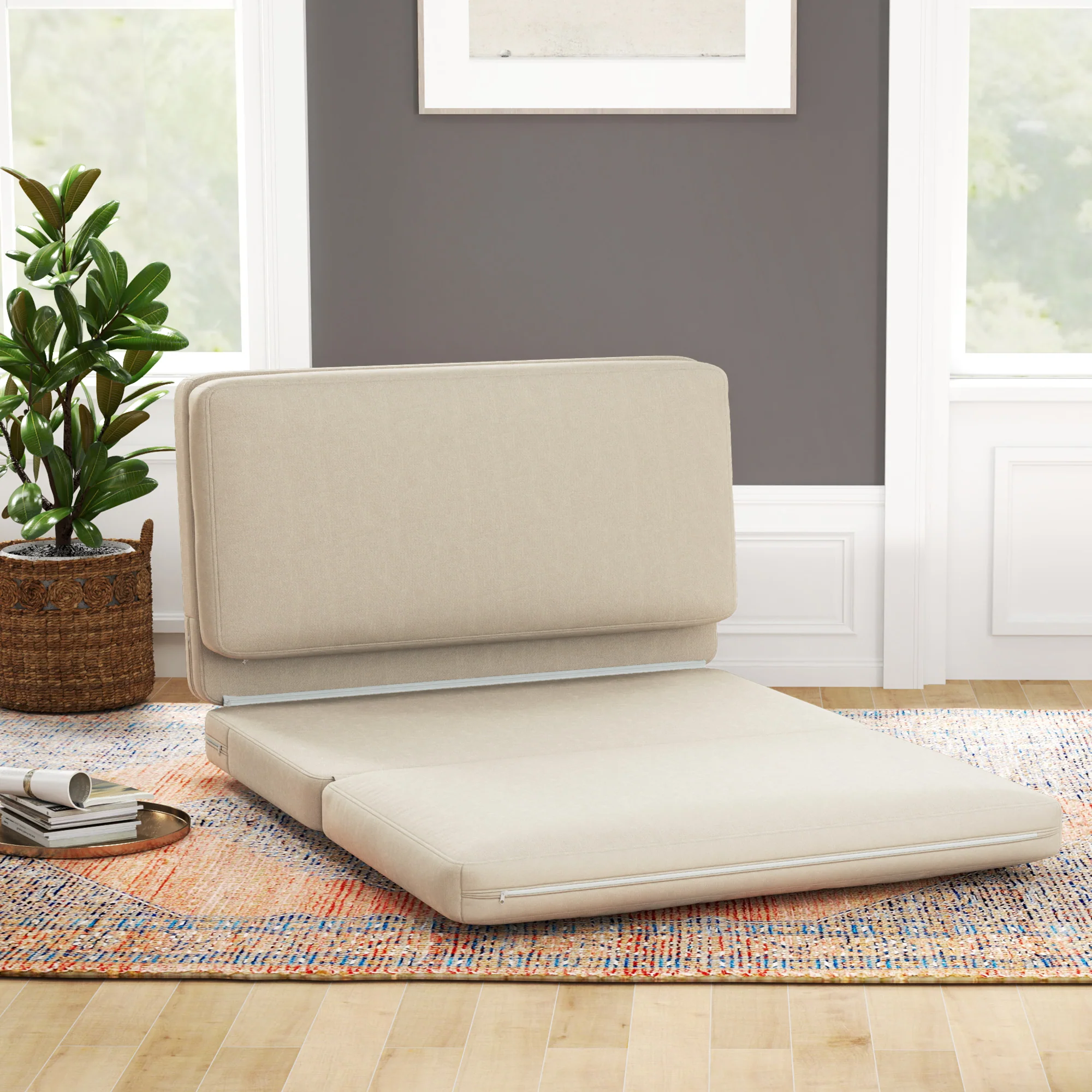 HOMCOM 3-in-1 Bodensofa klappbar mit Samtoptik Beige