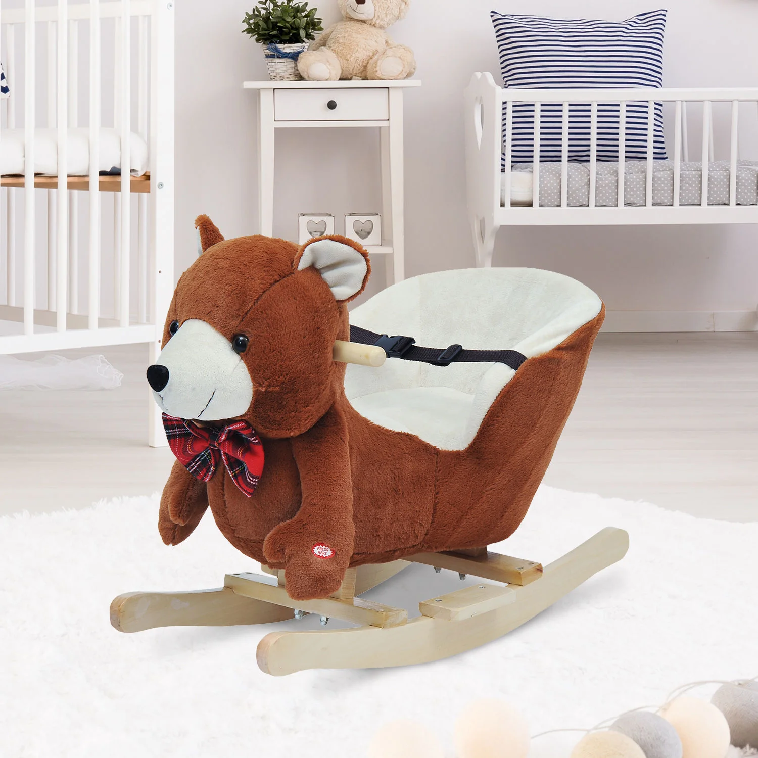 HOMCOM Schaukeltier Bär mit Musik Sicherheitsgurt Plüsch