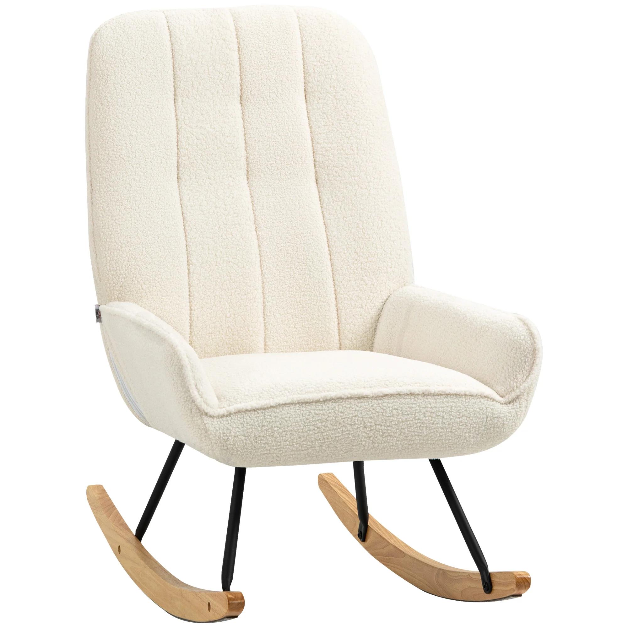 HOMCOM Schaukelstuhl Wohnzimmer Entspannung Komfort Sherpa Fleece Cremeweiß