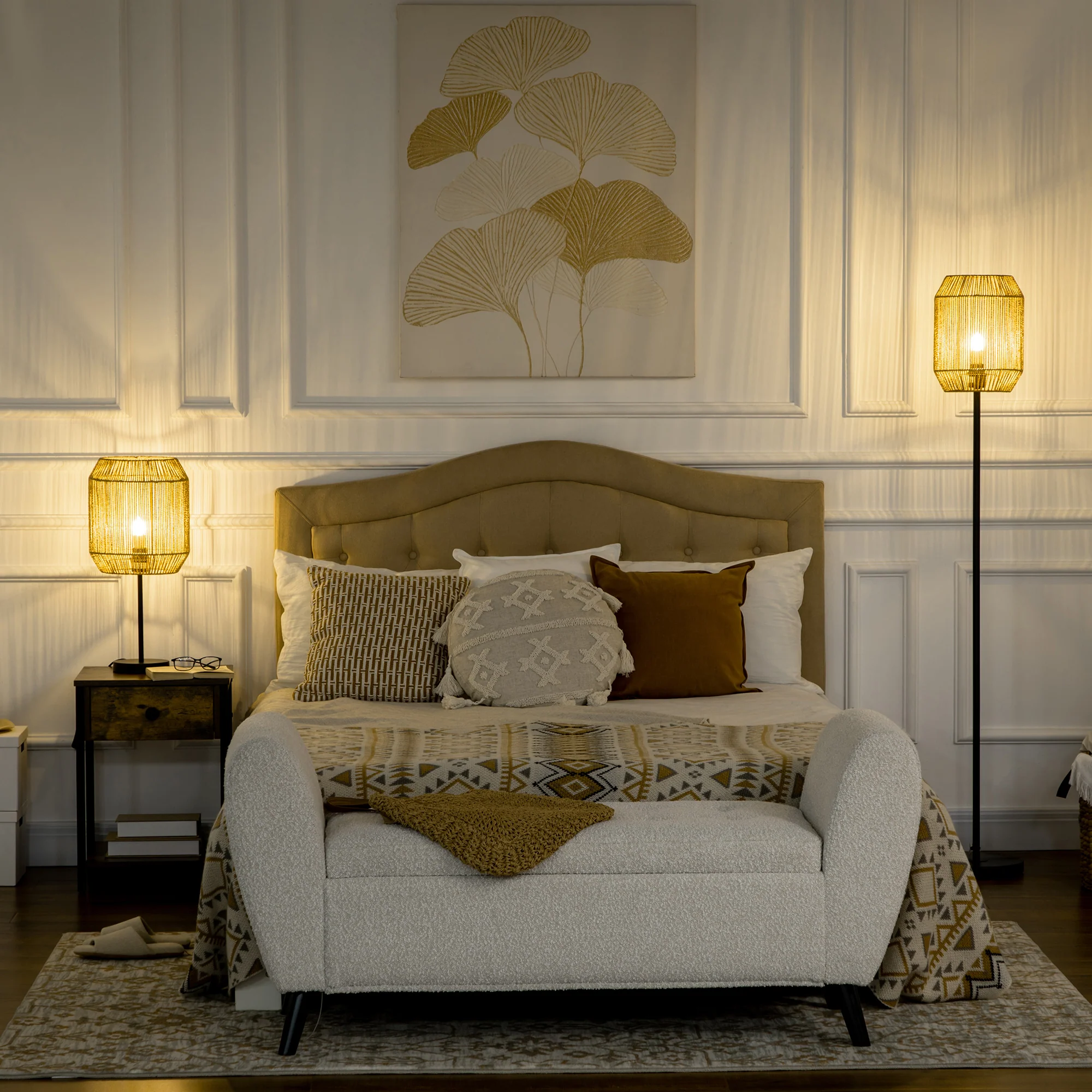 HOMCOM Stehlampen Set 2-teilig mit Fußschalter handgeflochten